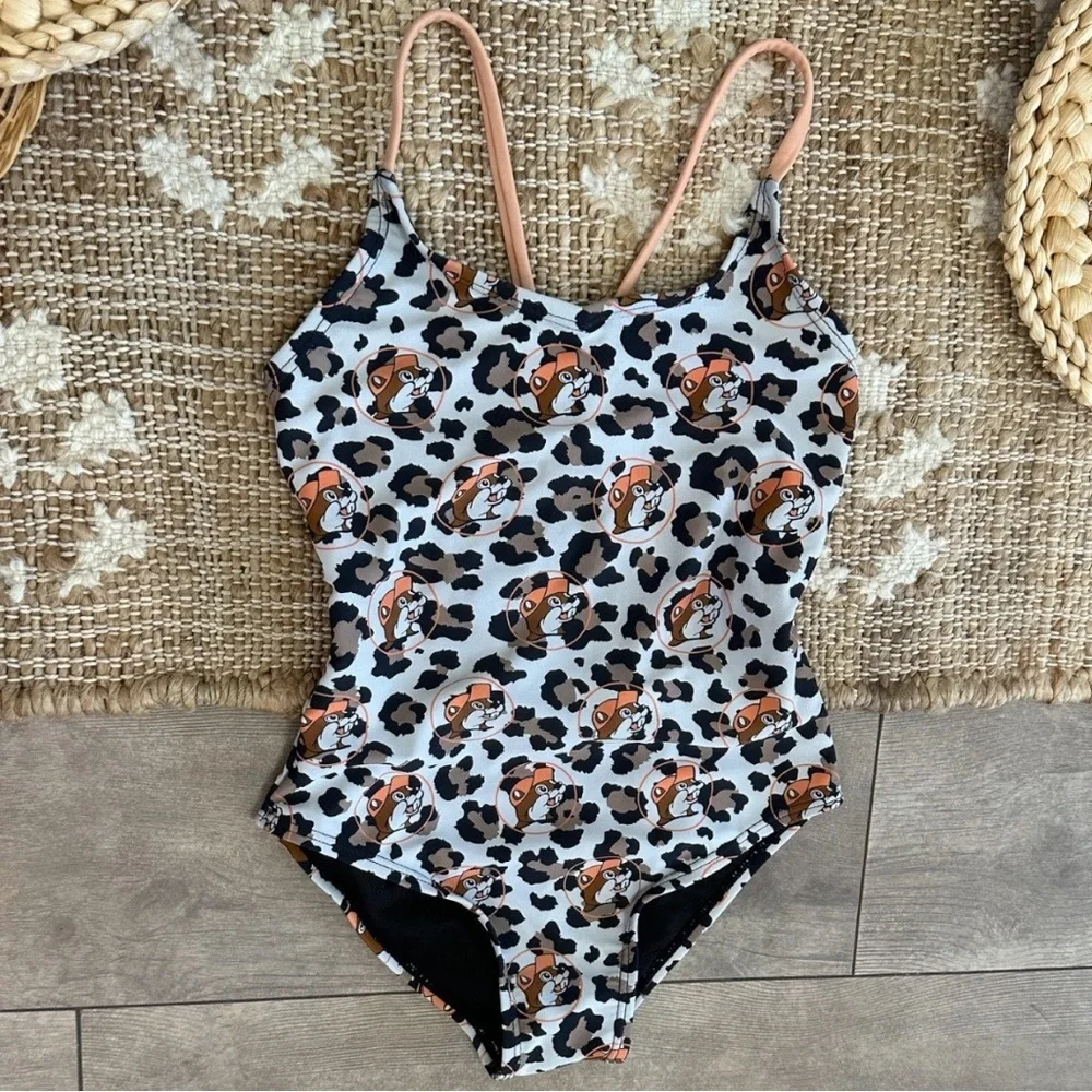 Buc-ee’s Beaver Girls Leopard Print Buc-ee One Piece Bathing Suit Swimsuit